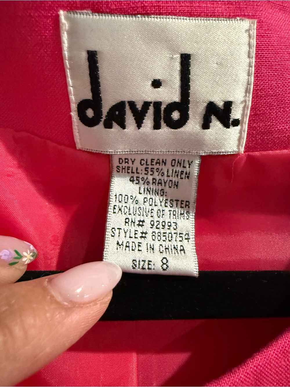 David N. Bright Pink Long Blazer or Lightweight Coat w/ Floral Cuff Vintage - Picture 4 of 8
